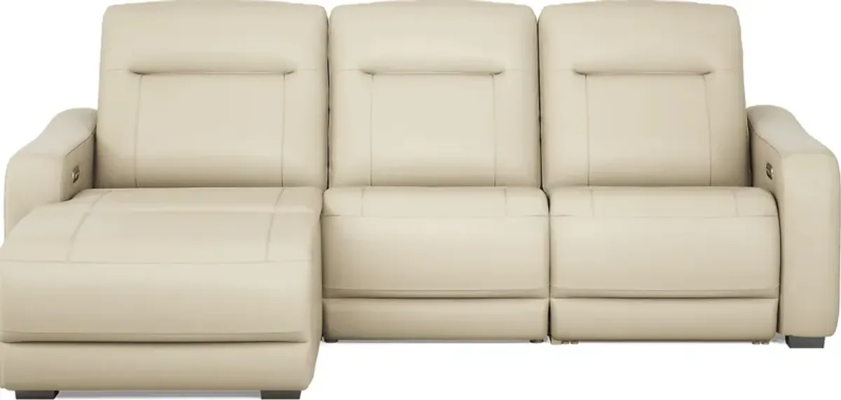 Newport Almond Leather 3 Pc Dual Power Reclining Sectional