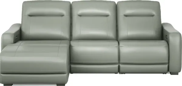 Newport Mint Leather 3 Pc Dual Power Reclining Sectional