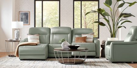Newport Mint Leather 3 Pc Dual Power Reclining Sectional