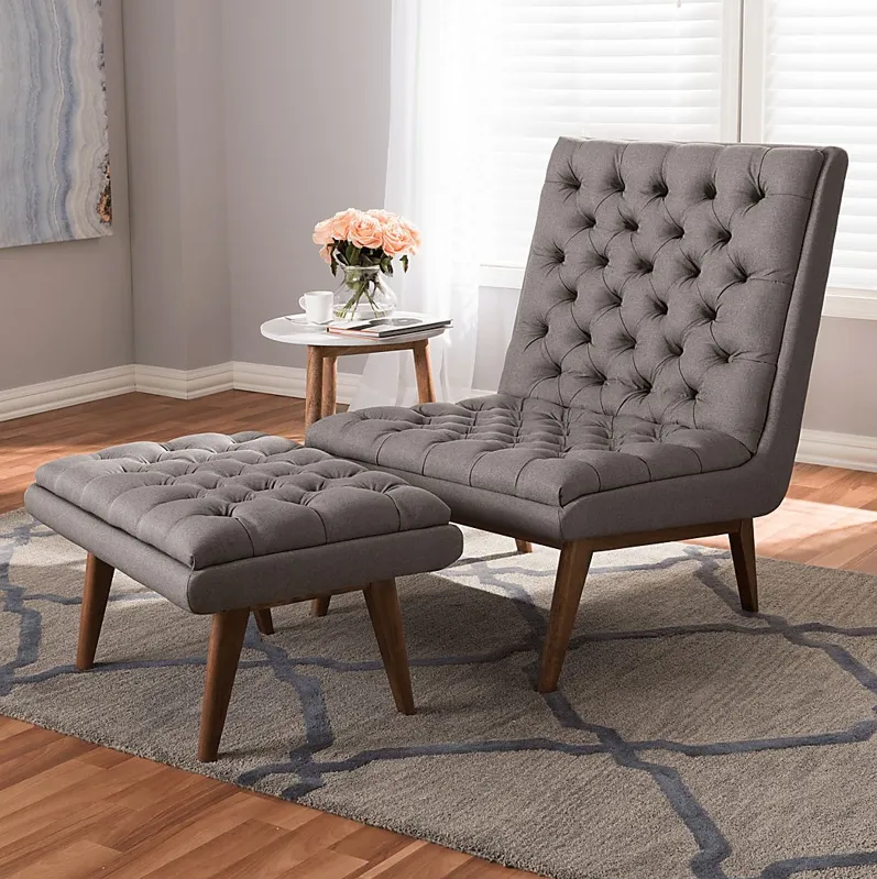 Minneha Gray Accent Chair and Ottoman