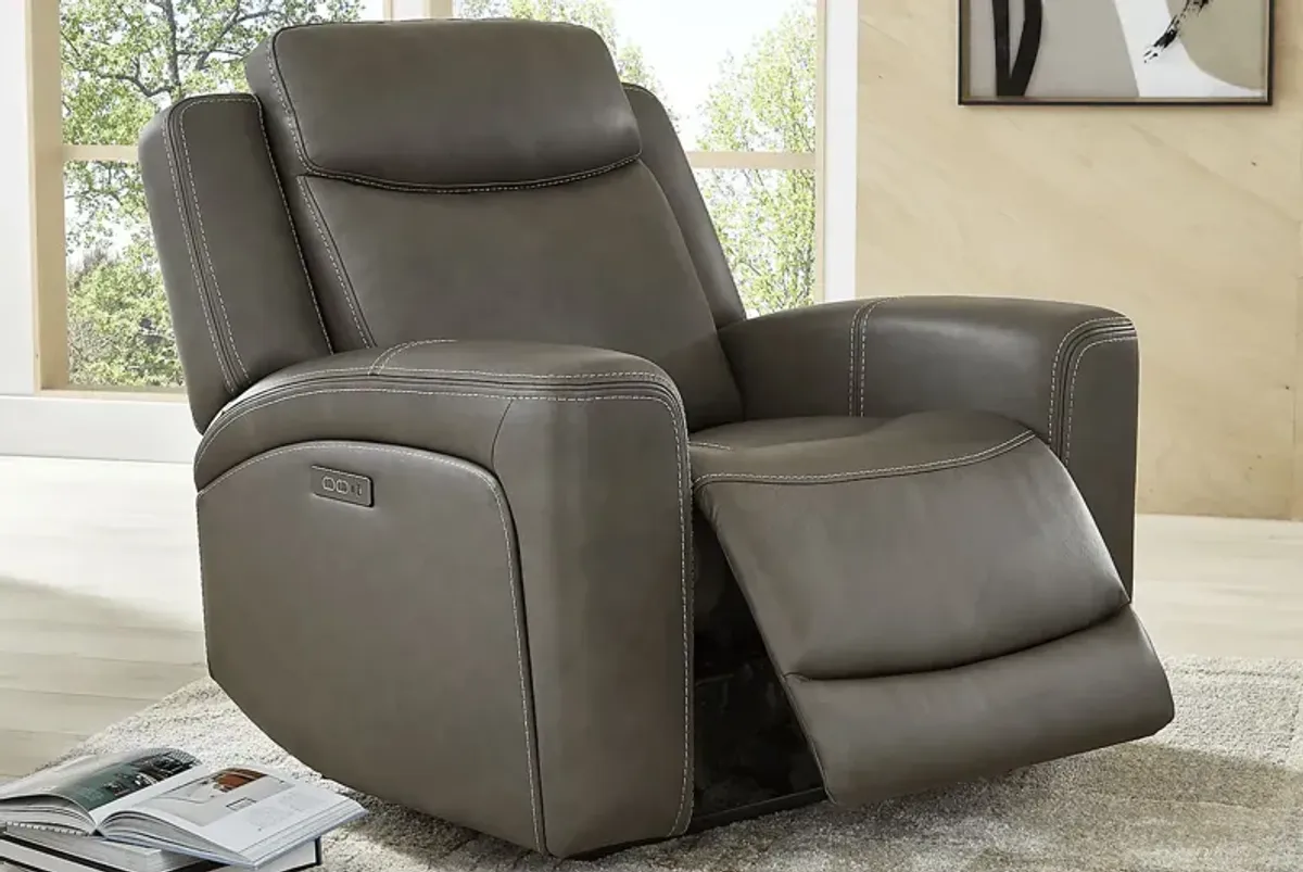 Davidson Dark Gray Leather 3 Pc Living Room with Dual Power Reclining Sofa