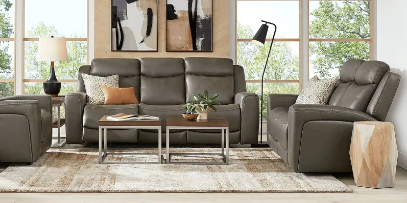 Davidson Dark Gray Leather 3 Pc Living Room with Dual Power Reclining Sofa