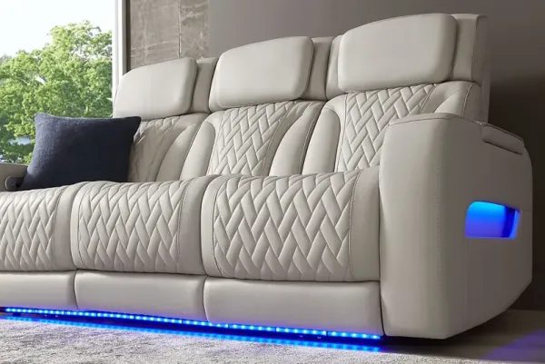 Port Royal Gray Leather 2 Pc Living Room with Triple Power Reclining Sofa