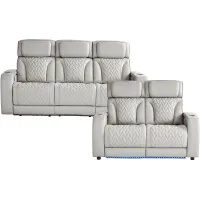 Port Royal Gray Leather 2 Pc Living Room with Triple Power Reclining Sofa