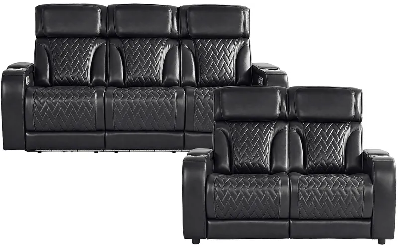 Port Royal Midnight Leather 2 Pc Living Room with Triple Power Reclining Sofa