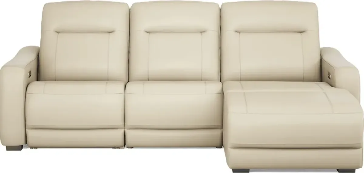 Newport Almond Leather 3 Pc Dual Power Reclining Sectional