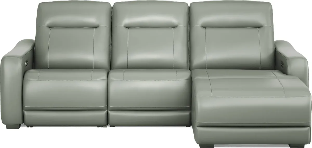 Newport Mint Leather 3 Pc Dual Power Reclining Sectional