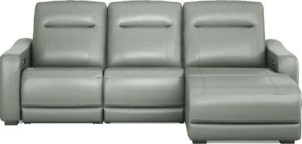 Newport Mint Leather 3 Pc Dual Power Reclining Sectional
