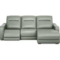 Newport Mint Leather 3 Pc Dual Power Reclining Sectional