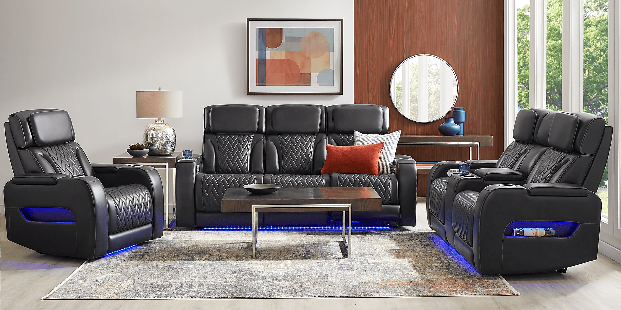 Port Royal Midnight Leather 5 Pc Living Room with Triple Power Reclining Sofa
