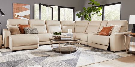 Newport Almond Leather 7 Pc Dual Power Reclining Sectional