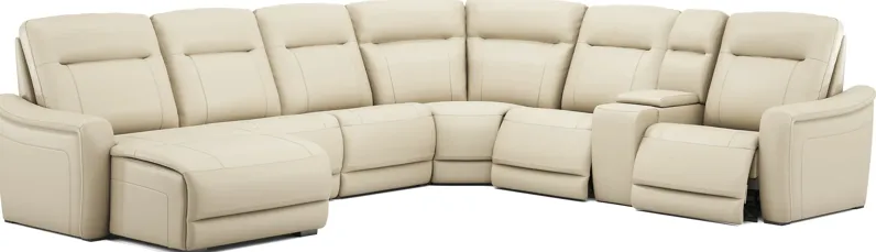 Newport Almond Leather 7 Pc Dual Power Reclining Sectional