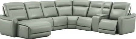 Newport Mint Leather 7 Pc Dual Power Reclining Sectional