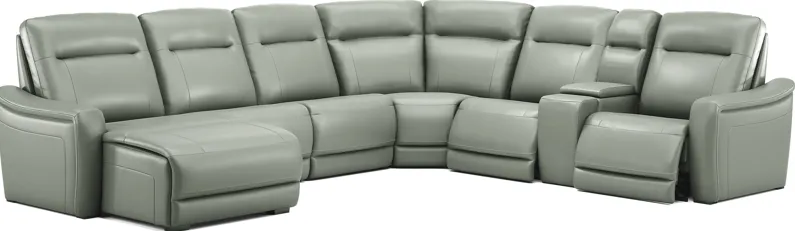 Newport Mint Leather 7 Pc Dual Power Reclining Sectional