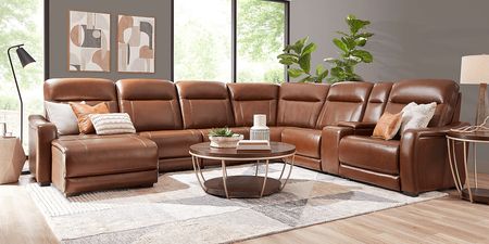 Newport Brown Leather 7 Pc Dual Power Reclining Sectional