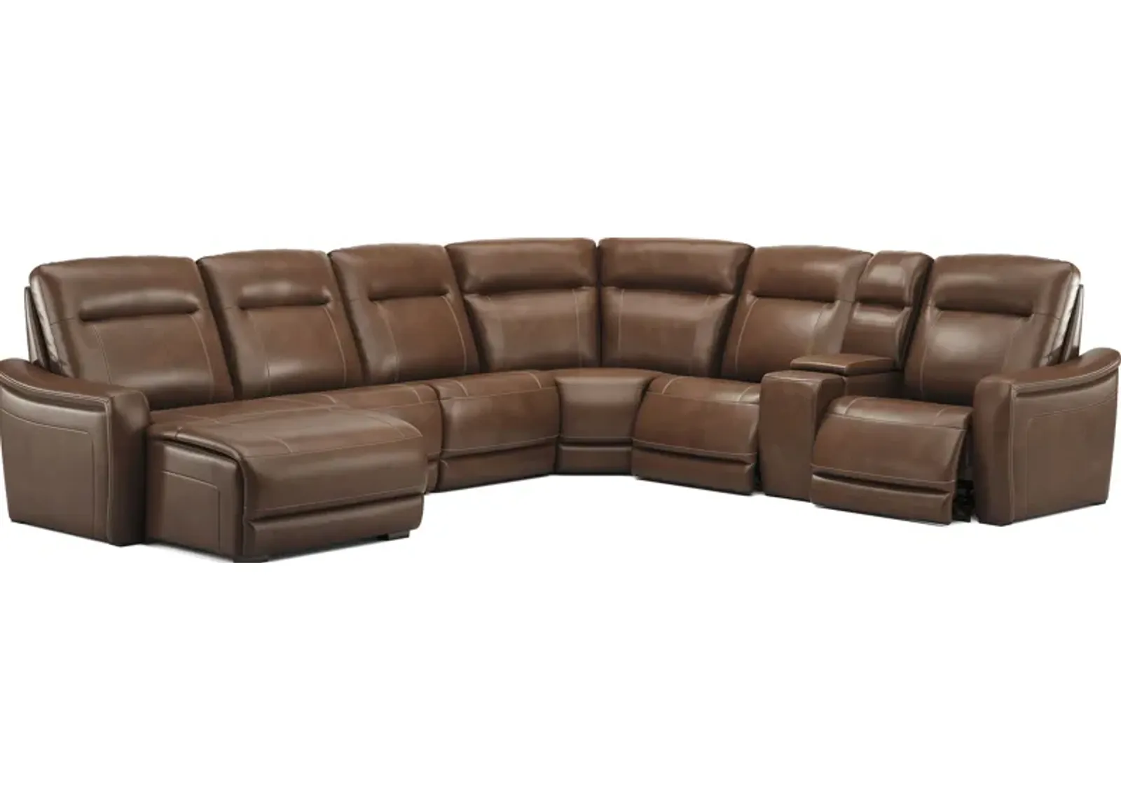 Newport Brown Leather 7 Pc Dual Power Reclining Sectional