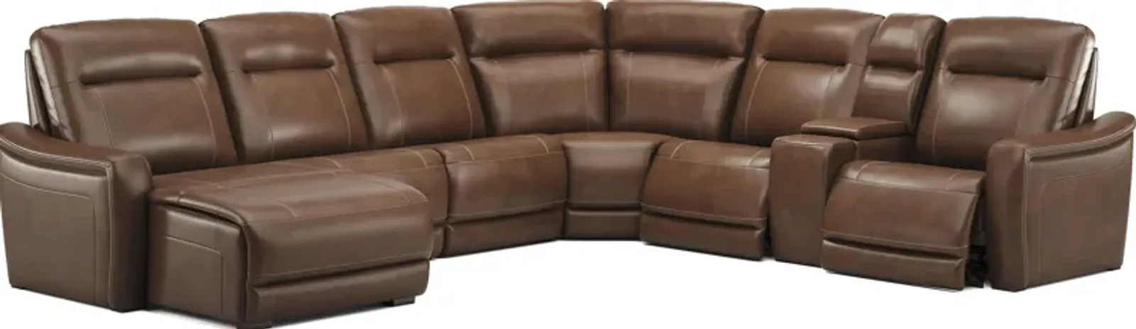 Newport Brown Leather 7 Pc Dual Power Reclining Sectional