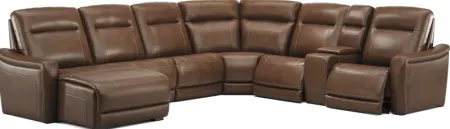 Newport Brown Leather 7 Pc Dual Power Reclining Sectional