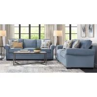 Bellingham Blue Microfiber 7 Pc Living Room with Sleeper Sofa