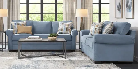 Bellingham Blue Microfiber 7 Pc Living Room with Sleeper Sofa