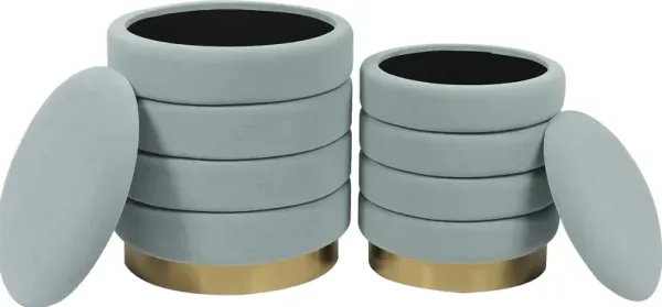 Leyte Blue Storage Ottoman, Set of 2