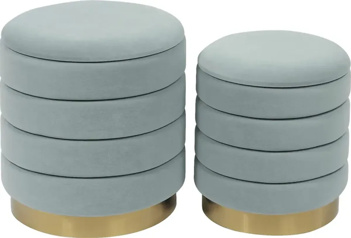 Leyte Blue Storage Ottoman, Set of 2