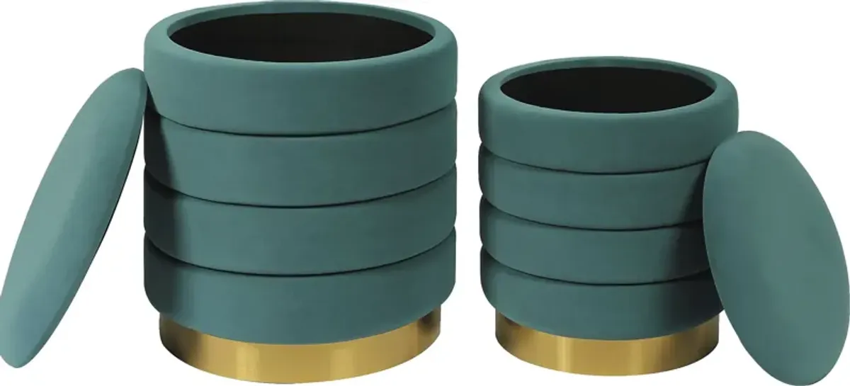 Leyte Teal Storage Ottoman, Set of 2