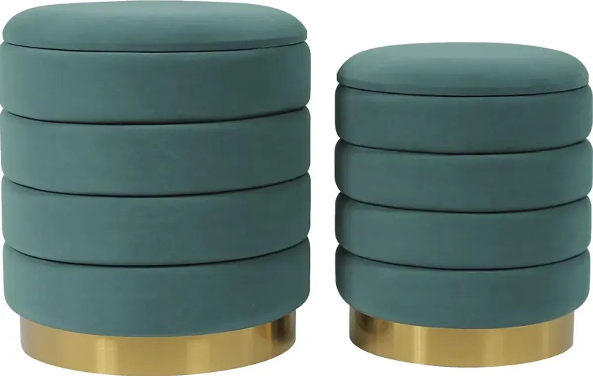 Leyte Teal Storage Ottoman, Set of 2