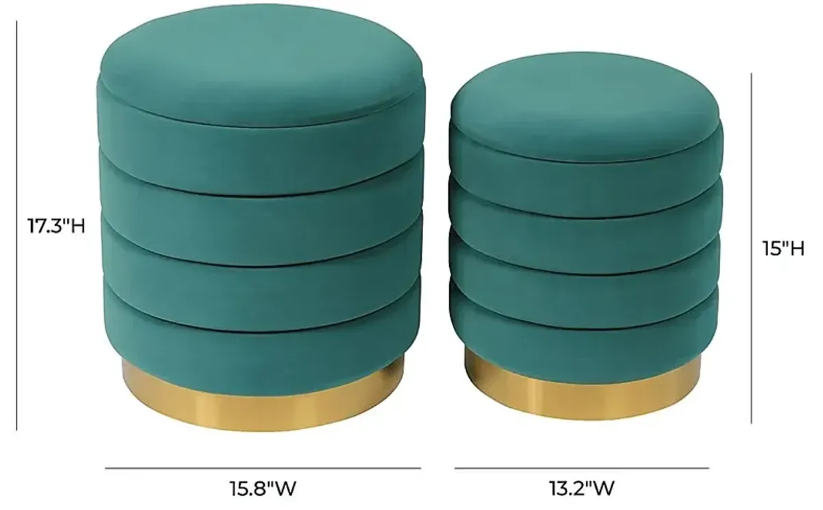 Leyte Teal Storage Ottoman, Set of 2