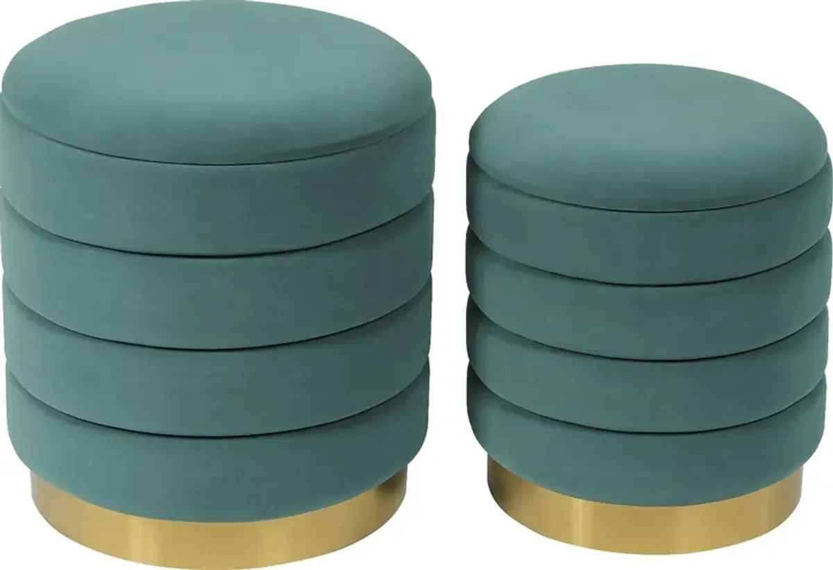 Leyte Teal Storage Ottoman, Set of 2