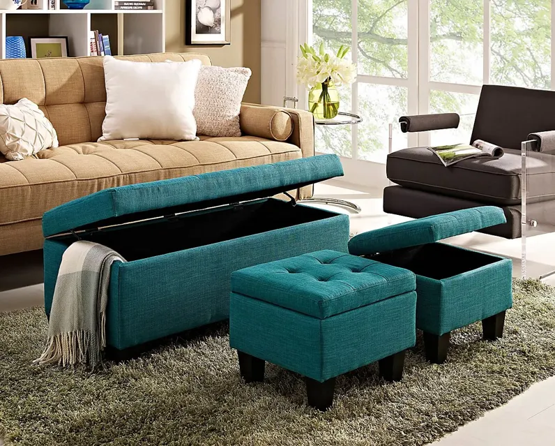 Yoest Teal 3pc Storage Ottoman Set