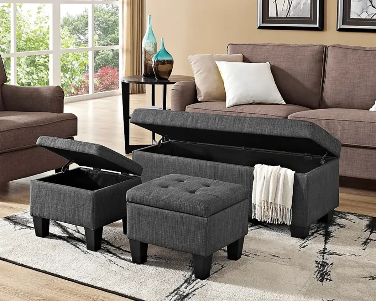 Yoest Charcoal 3pc Storage Ottoman Set