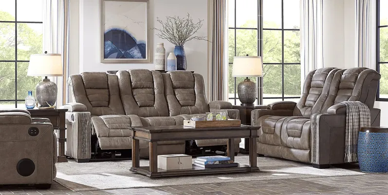 Chief Taupe 5 Pc Living Room with Dual Power Reclining Sofa