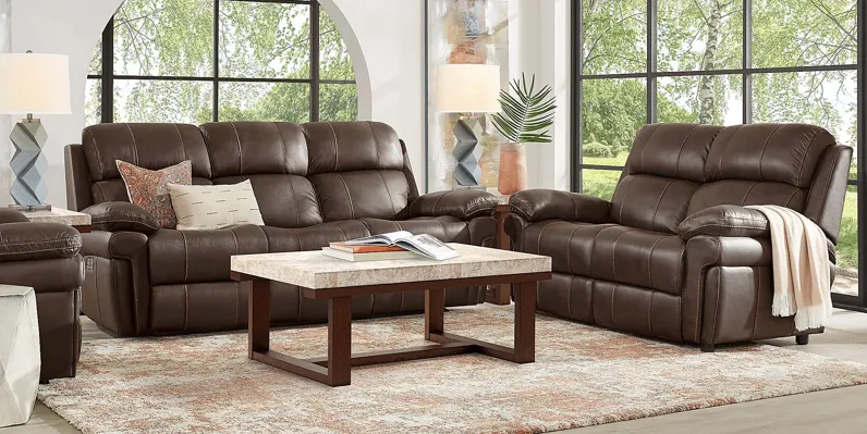 Trevino Place Chocolate Leather 7 Pc Reclining Living Room with Stationary Loveseat