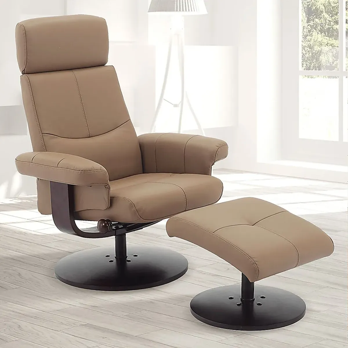 Runelle Tan Recliner and Ottoman