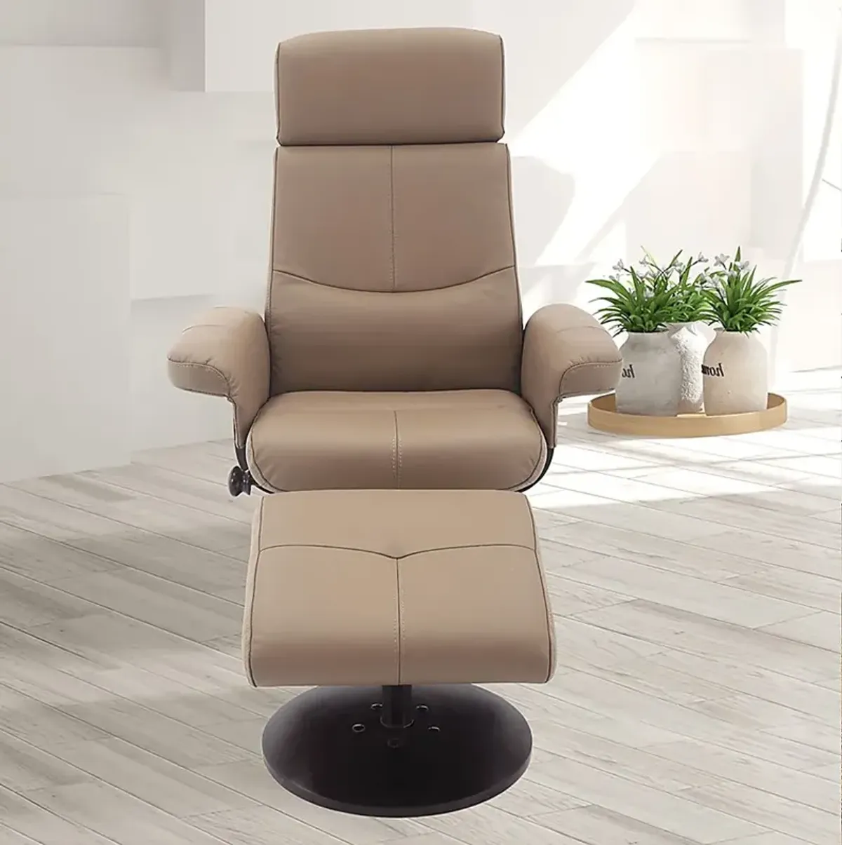 Runelle Tan Recliner and Ottoman