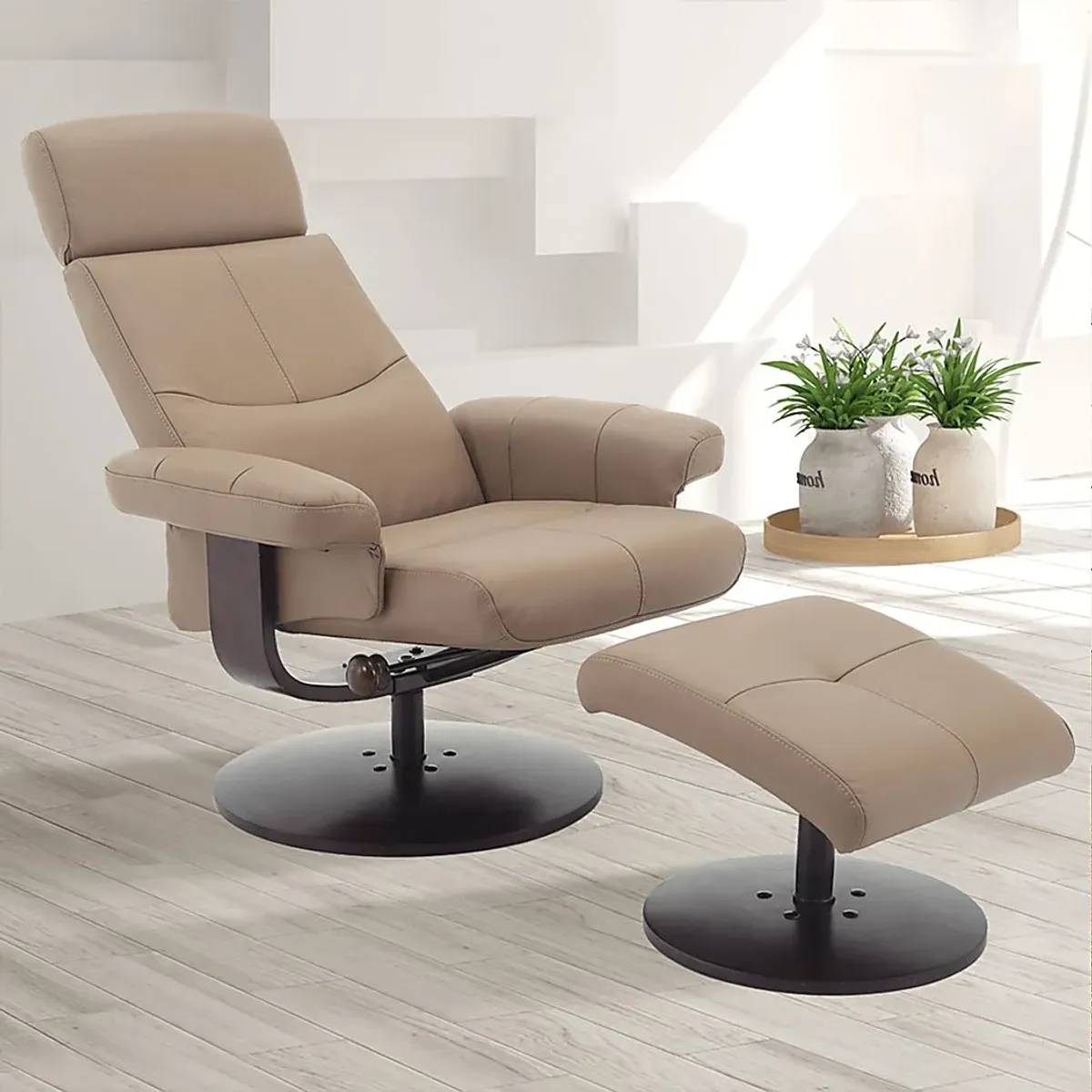 Runelle Tan Recliner and Ottoman