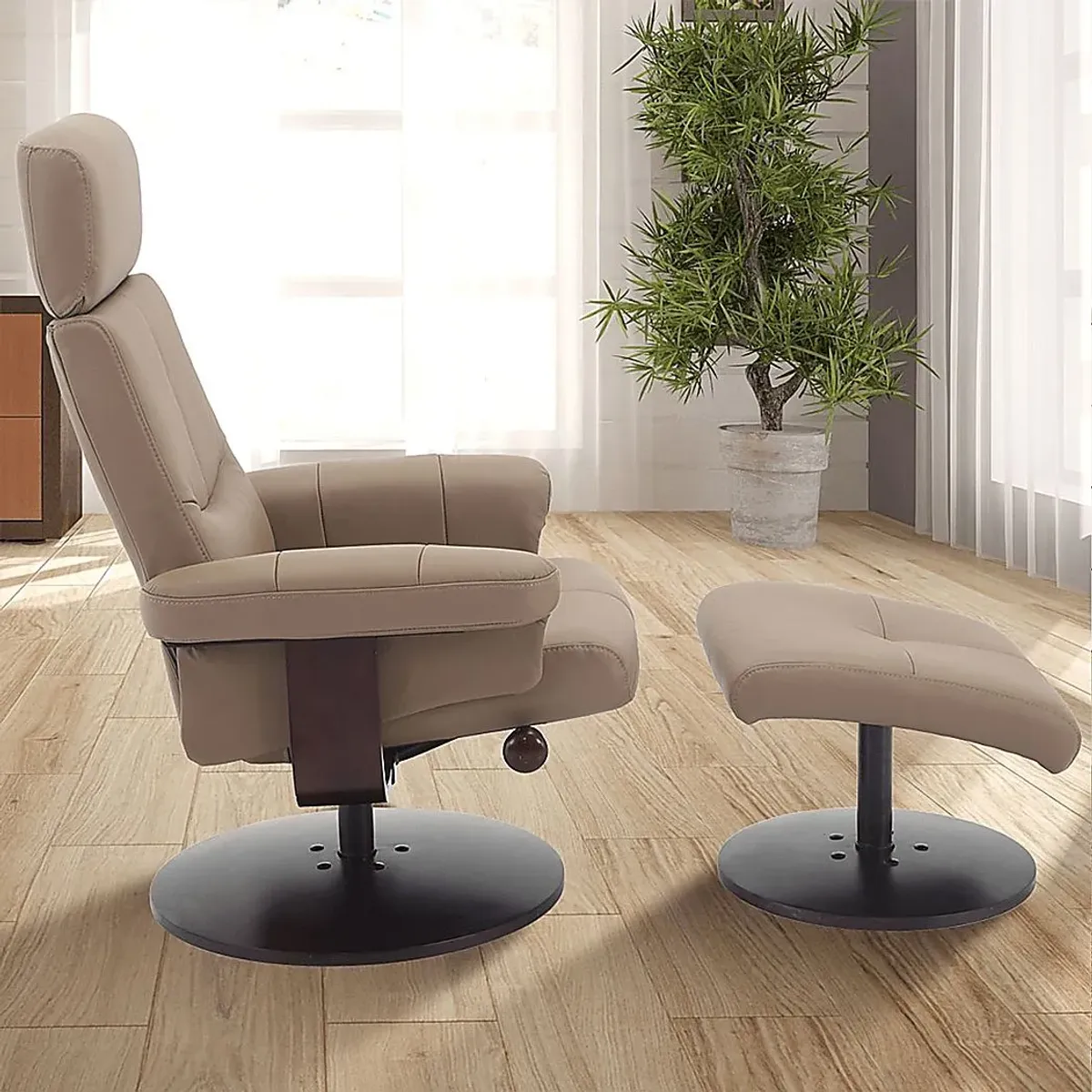 Runelle Tan Recliner and Ottoman