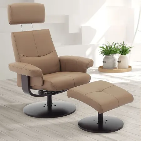 Runelle Tan Recliner and Ottoman