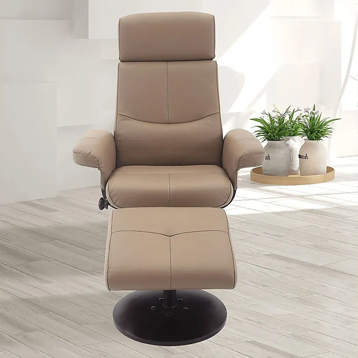 Runelle Tan Recliner and Ottoman