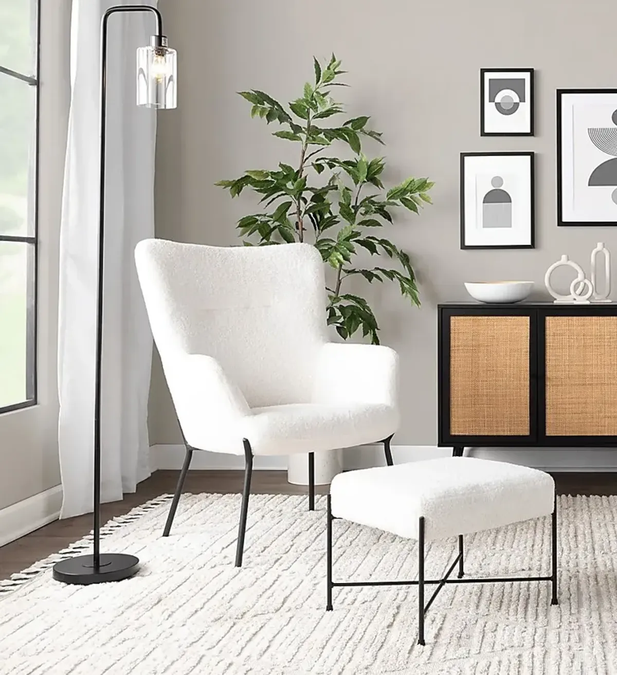 Morlaix White Accent Chair With Ottoman