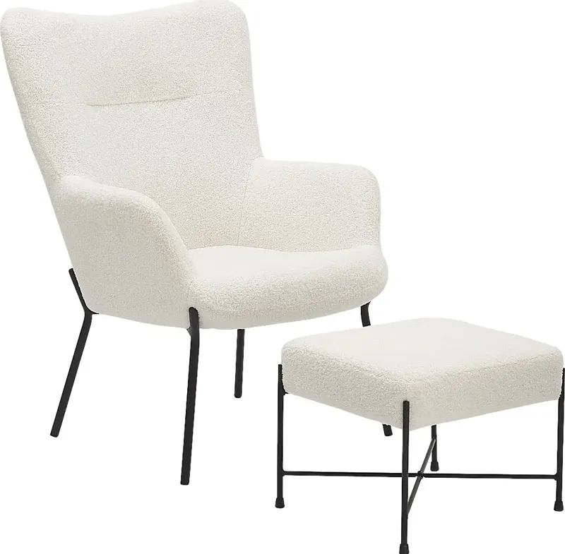 Morlaix White Accent Chair With Ottoman