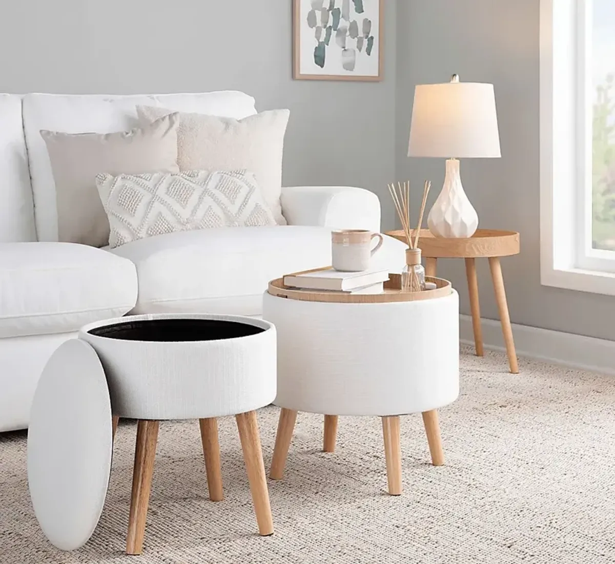 Leverde White Ottoman, Set of 2