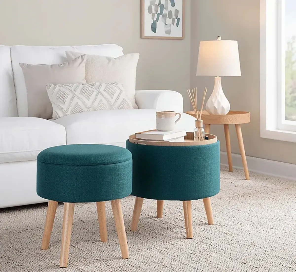 Leverde Teal Ottoman, Set of 2