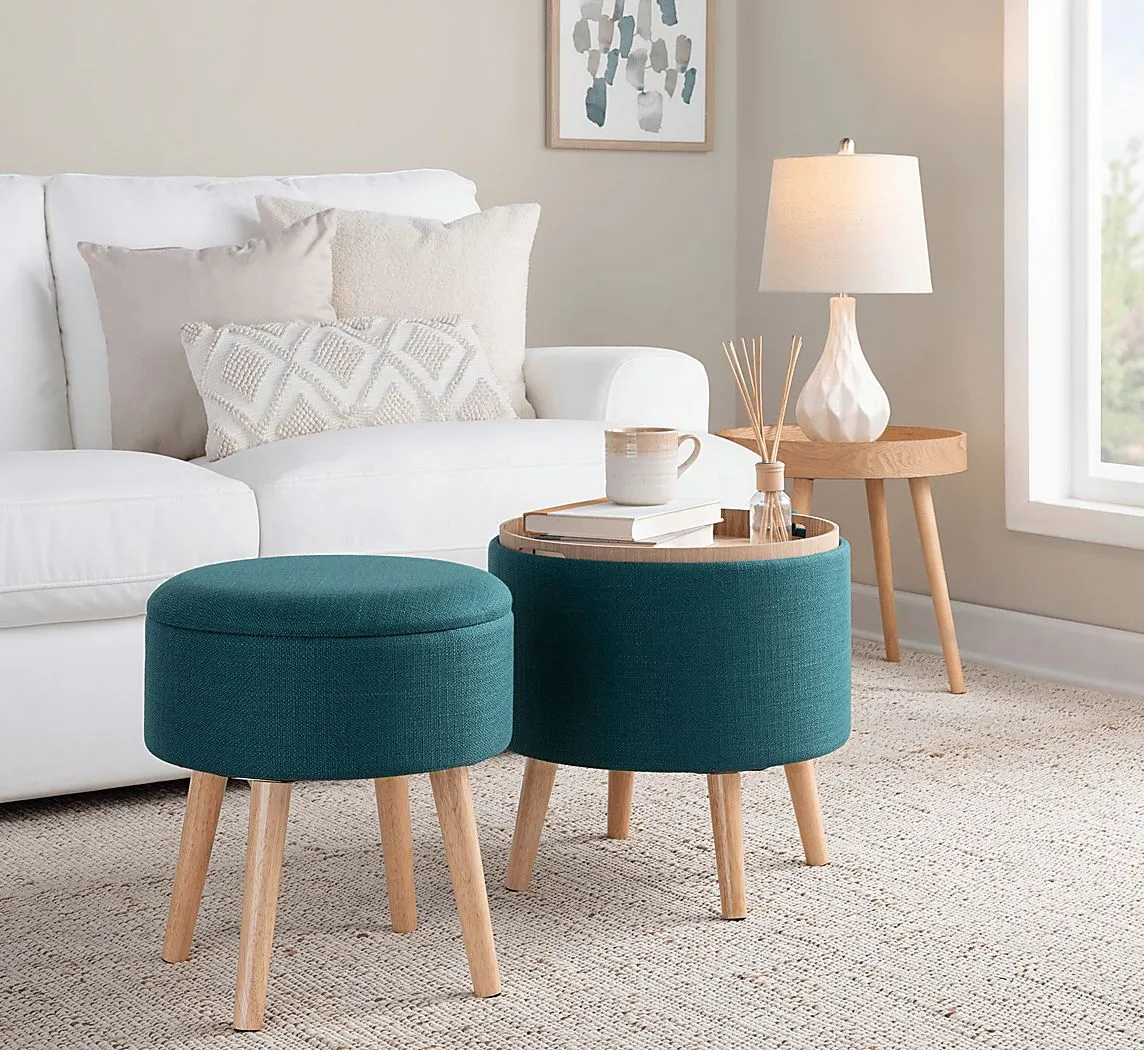 Leverde Teal Ottoman, Set of 2