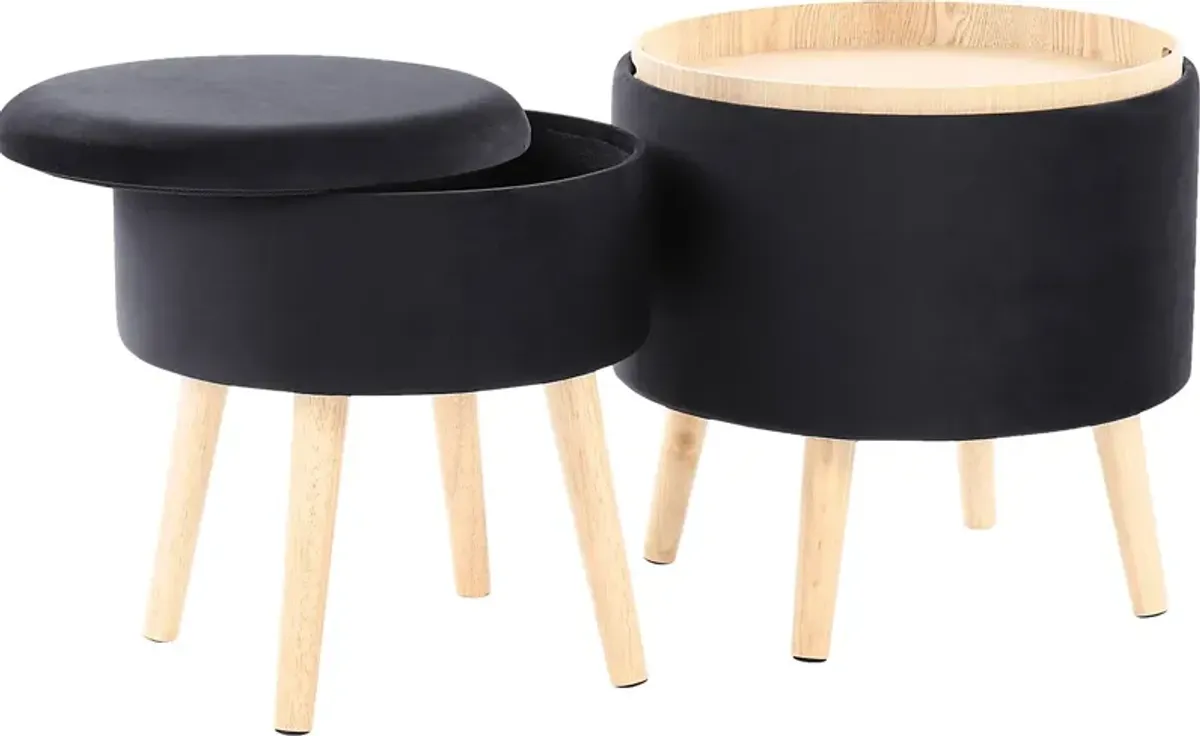 Leverde Black Ottoman, Set of 2