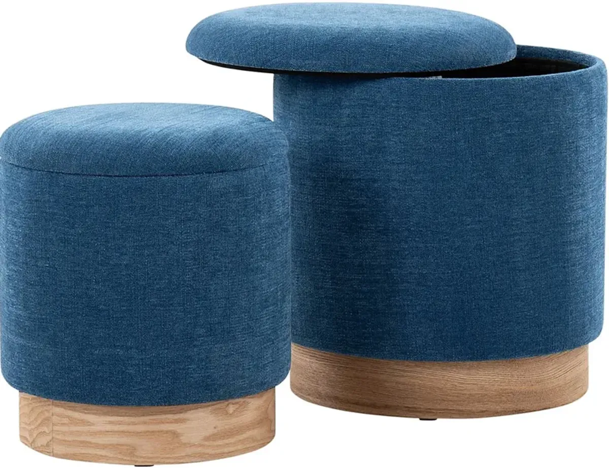 Poulnot Blue Ottoman, Set of 2