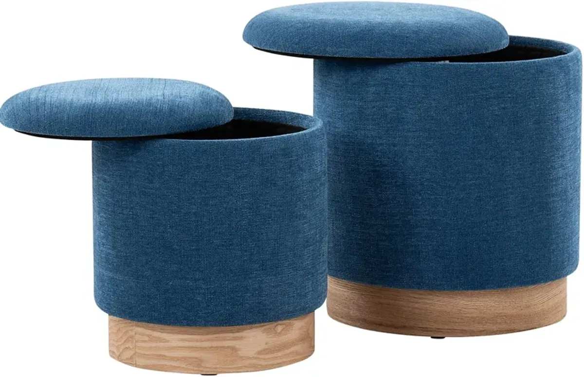 Poulnot Blue Ottoman, Set of 2