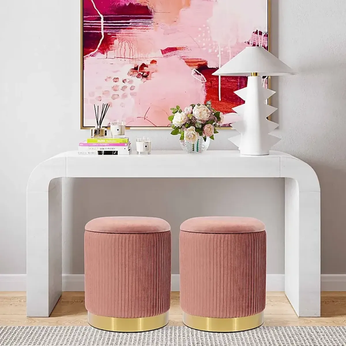 Anellar Pink Blush Storage Ottoman