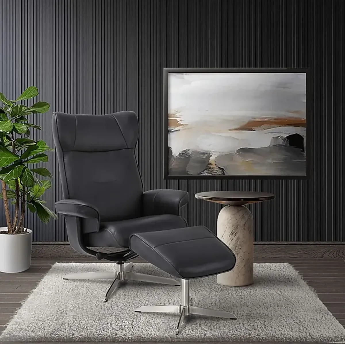 Aneoura Black Recliner and Ottoman